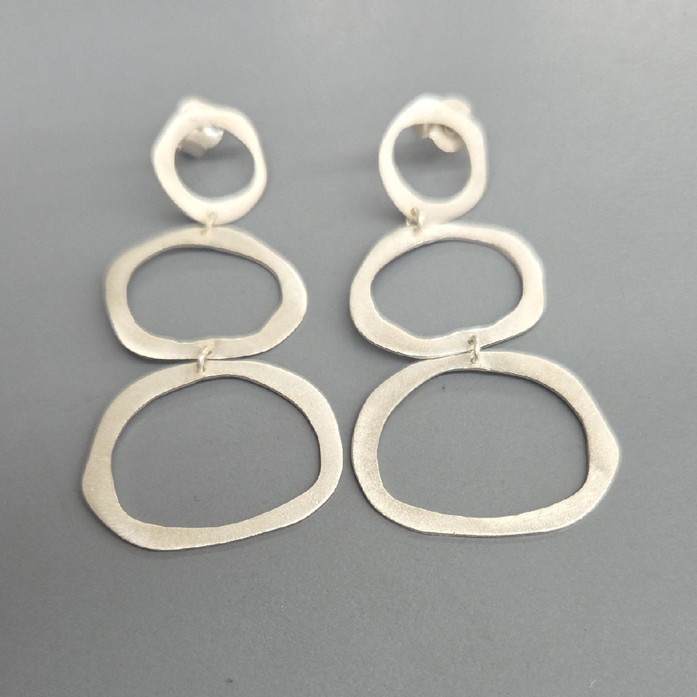 Sterling Silver Double-Link Drop Earrings - Silver